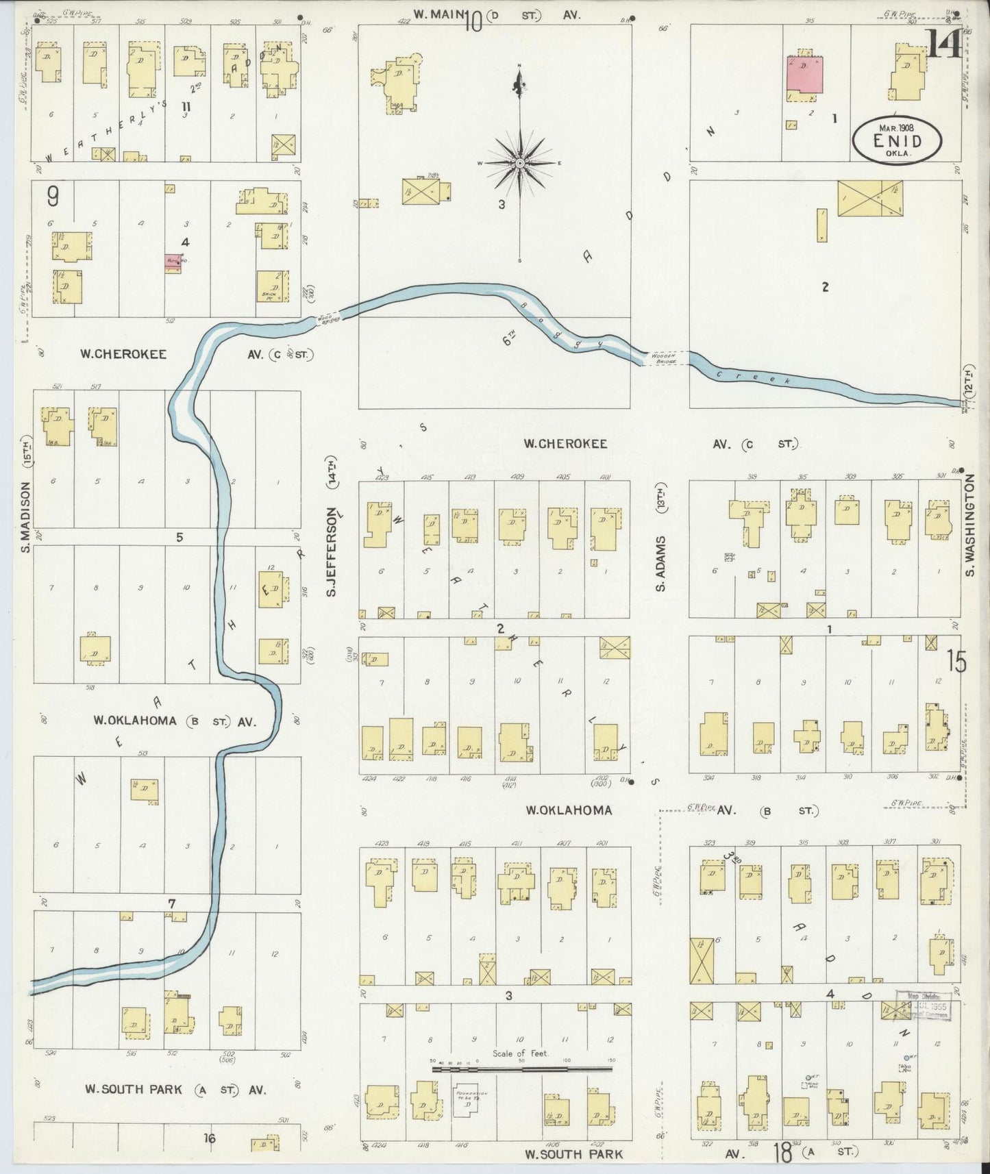 Sanborn Fire Insurance Map from Enid, Garfield County, Oklahoma (1908), Sheet #0014 - Complete Map Set gallery image, historic Sanborn map, vintage wall art, Oklahoma Oklahoma
