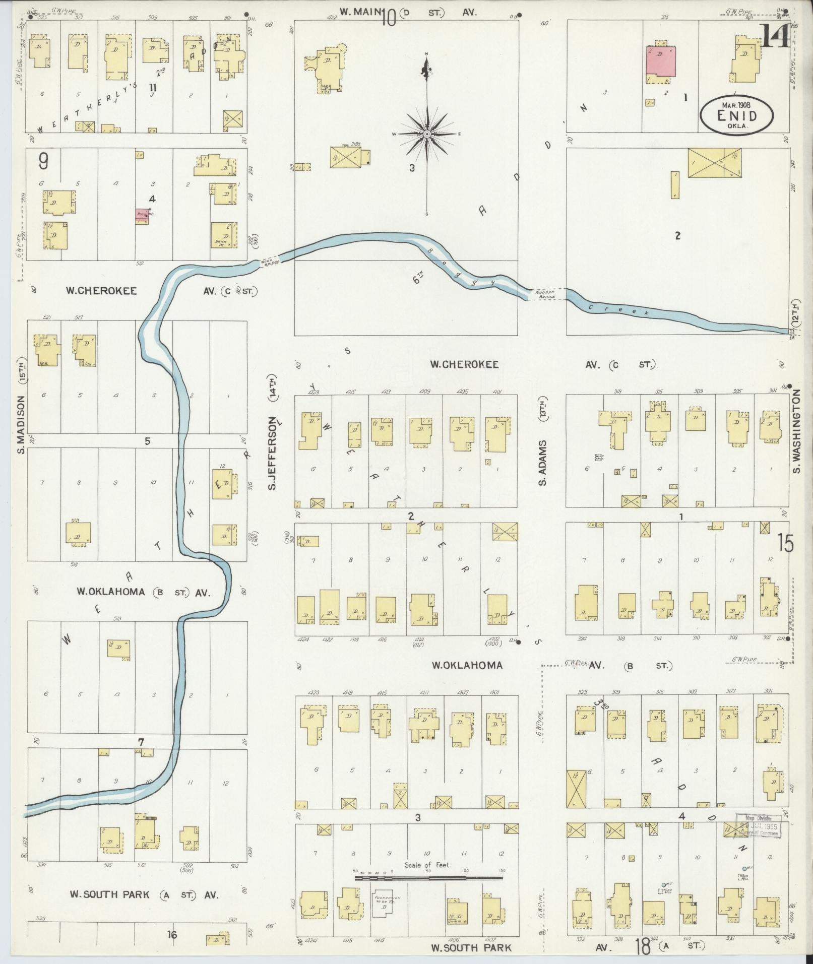Sanborn Fire Insurance Map from Enid, Garfield County, Oklahoma (1908), Sheet #0014 - Complete Map Set gallery image, historic Sanborn map, vintage wall art, Oklahoma Oklahoma