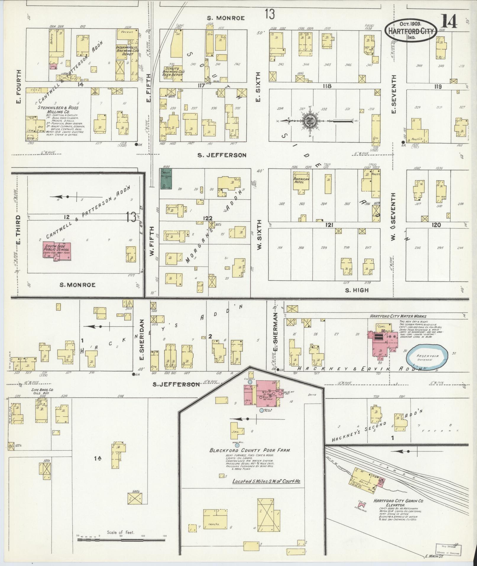 Sanborn Fire Insurance Map from Hartford City, Blackford County, Indiana (1909), Sheet #0014 - Complete Map Set gallery image, historic Sanborn map, vintage wall art, Indiana Indiana