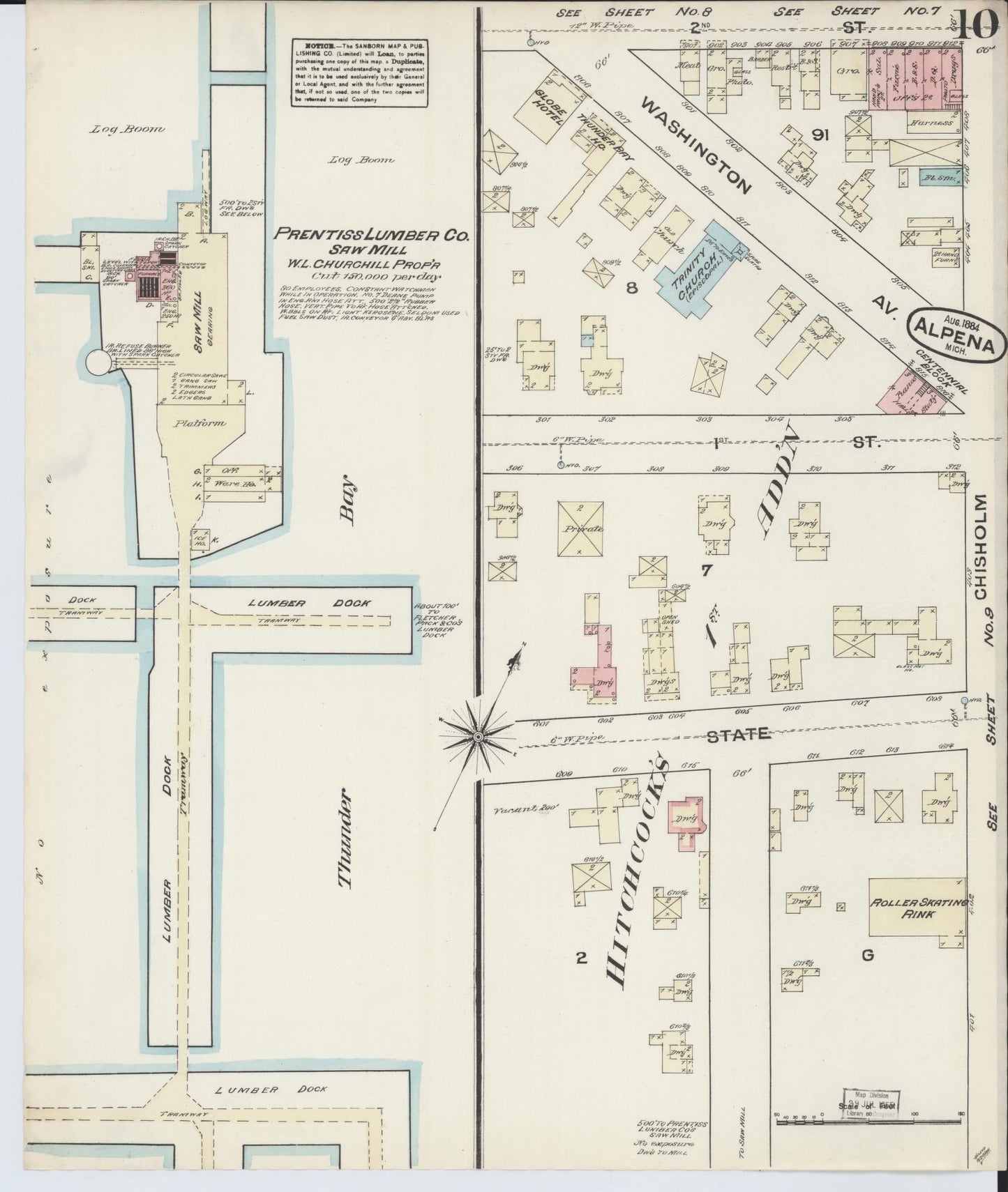 Sanborn Fire Insurance Map from Alpena, Alpena County, Michigan (1884), Sheet #0010 - Complete Map Set gallery image, historic Sanborn map, vintage wall art, Michigan Michigan