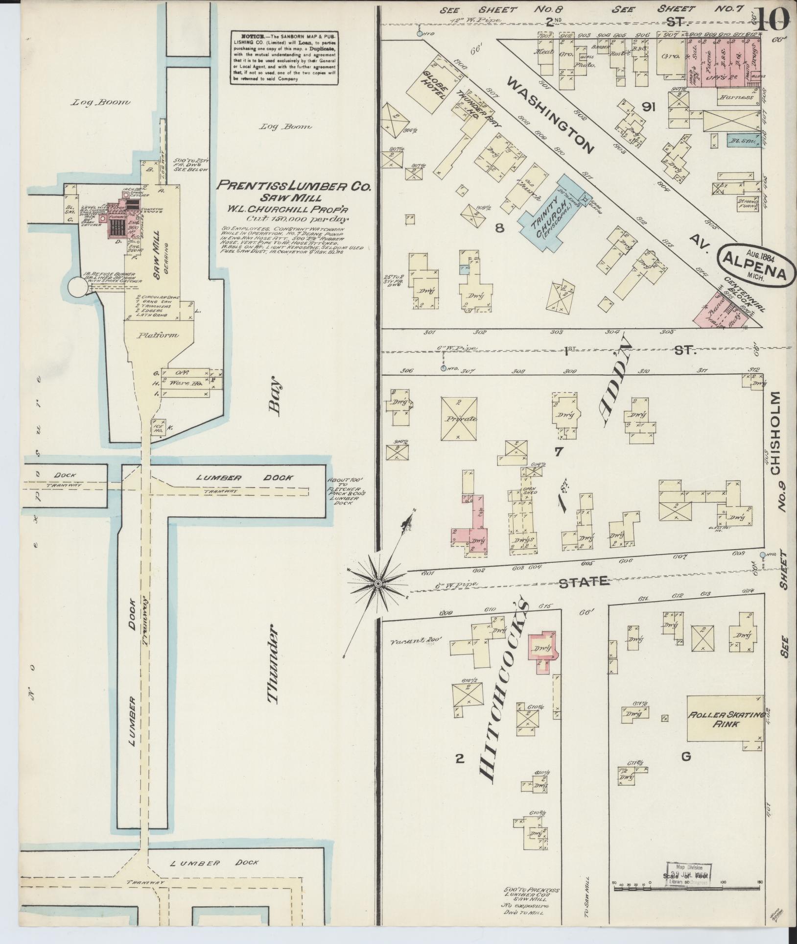 Sanborn Fire Insurance Map from Alpena, Alpena County, Michigan (1884), Sheet #0010 - Complete Map Set gallery image, historic Sanborn map, vintage wall art, Michigan Michigan
