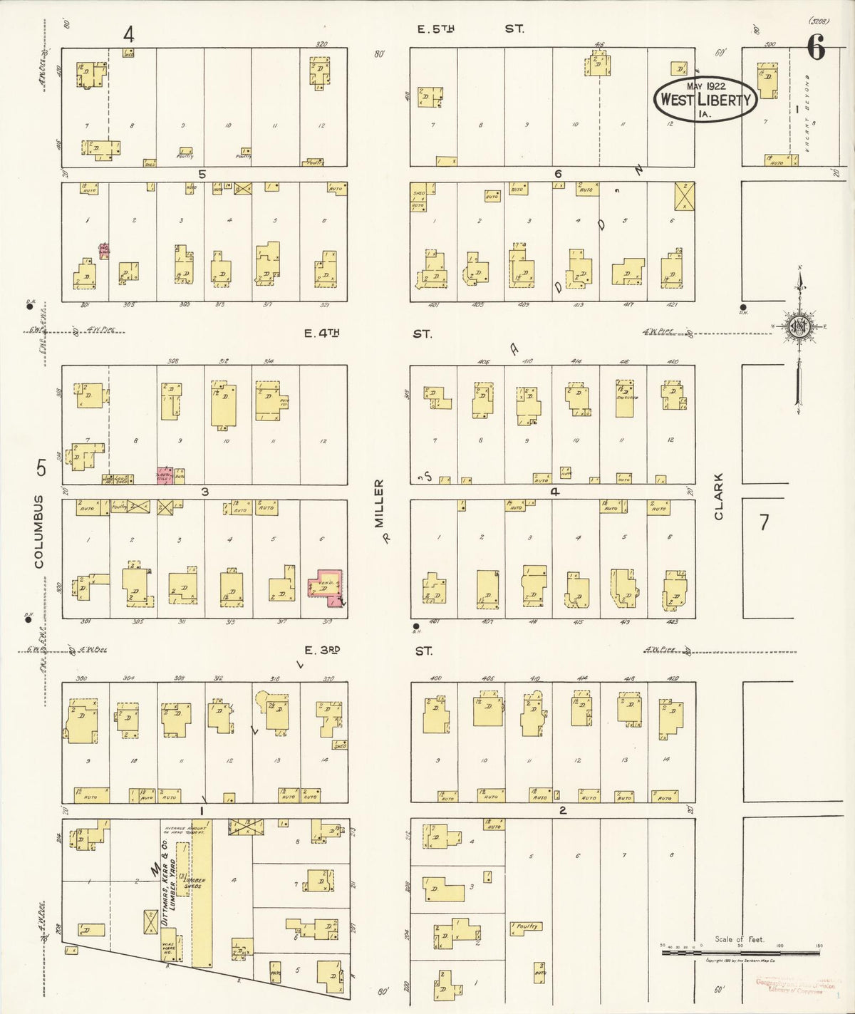 Sanborn Fire Insurance Map from West Liberty, Muscatine County, Iowa (1922), Sheet #0006 - Historic Sanborn Fire Insurance Map Print, vintage old map wall art