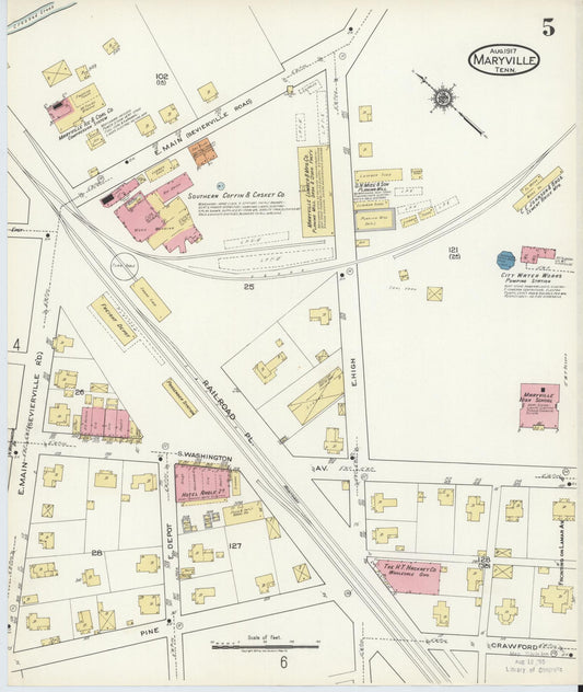 Sanborn Fire Insurance Map from Maryville, Blount County, Tennessee (1917), Sheet #0005 - Historic Sanborn Fire Insurance Map Print, vintage old map wall art, antique decor, genealogy gift, Tennessee Tennessee map