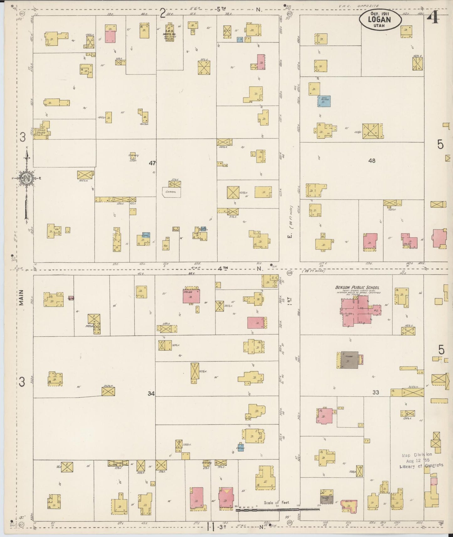 Sanborn Fire Insurance Map from Logan, Cache County, Utah (1911), Sheet #0004 - Complete Map Set gallery image, historic Sanborn map, vintage wall art, Utah Utah