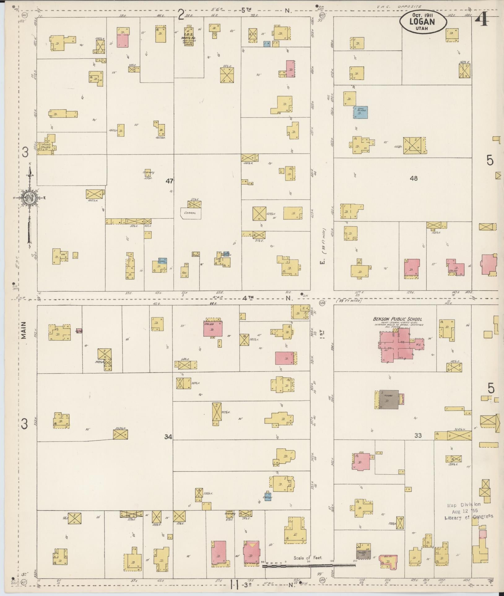 Sanborn Fire Insurance Map from Logan, Cache County, Utah (1911), Sheet #0004 - Complete Map Set gallery image, historic Sanborn map, vintage wall art, Utah Utah