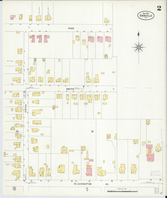 Sanborn Fire Insurance Map from Danville, Boyle County, Kentucky (1908), Sheet #0002 - Historic Sanborn Fire Insurance Map Print, vintage old map wall art, antique decor, genealogy gift, Kentucky Kentucky map