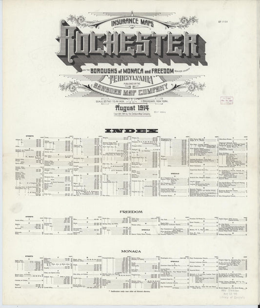 Sanborn Fire Insurance Map from Rochester, Beaver County, Pennsylvania (1914), Sheet #0001 - Historic Sanborn Fire Insurance Map Print, vintage old map wall art, antique decor, genealogy gift, Pennsylvania Pennsylvania map