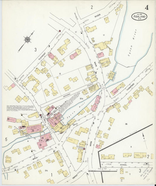 Sanborn Fire Insurance Map from Ashland, Grafton County, New Hampshire (1912), Sheet #0004 - Historic Sanborn Fire Insurance Map Print, vintage old map wall art, antique decor, genealogy gift, New Hampshire New Hampshire map