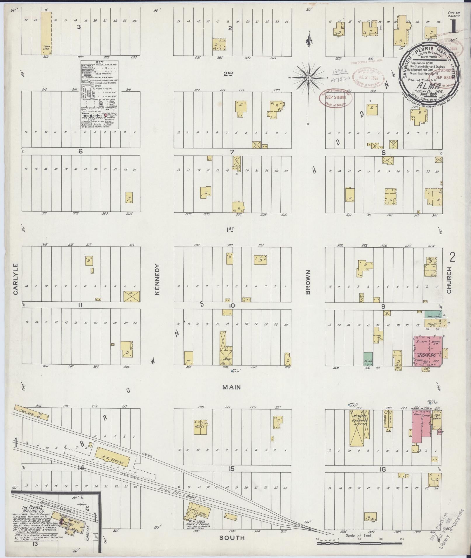 Sanborn Fire Insurance Map from Alma, Harlan County, Nebraska (1899), Sheet #0001 - Historic Sanborn Fire Insurance Map Print, vintage old map wall art, antique decor, genealogy gift, Nebraska Nebraska map