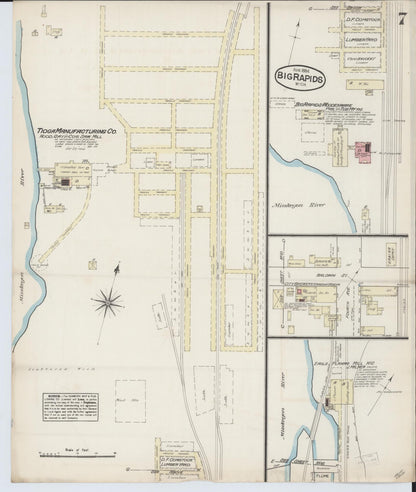 Sanborn Fire Insurance Map from Big Rapids, Mecosta County, Michigan (1884), Sheet #0007 - Historic Sanborn Fire Insurance Map Print, vintage old map wall art, antique decor, genealogy gift, Michigan Michigan map