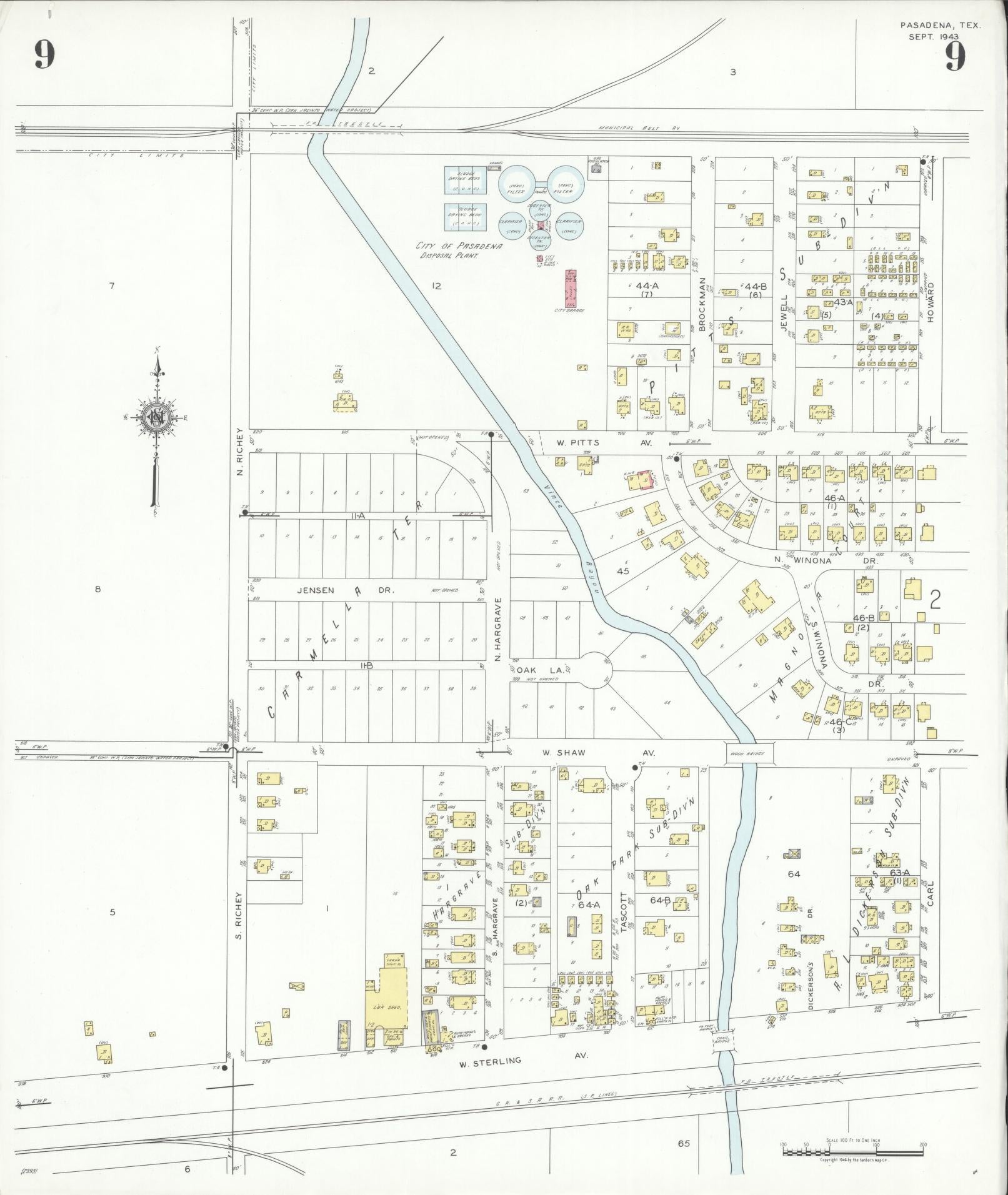 Sanborn Fire Insurance Map from Pasadena, Harris County, Texas (1943), Sheet #0009 - Complete Map Set gallery image, historic Sanborn map, vintage wall art, Texas Texas