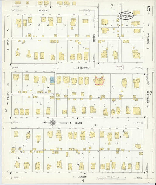 Sanborn Fire Insurance Map from Shawnee, Pottawatomie County, Oklahoma (1912), Sheet #0005 - Historic Sanborn Fire Insurance Map Print, vintage old map wall art, antique decor, genealogy gift, Oklahoma Oklahoma map