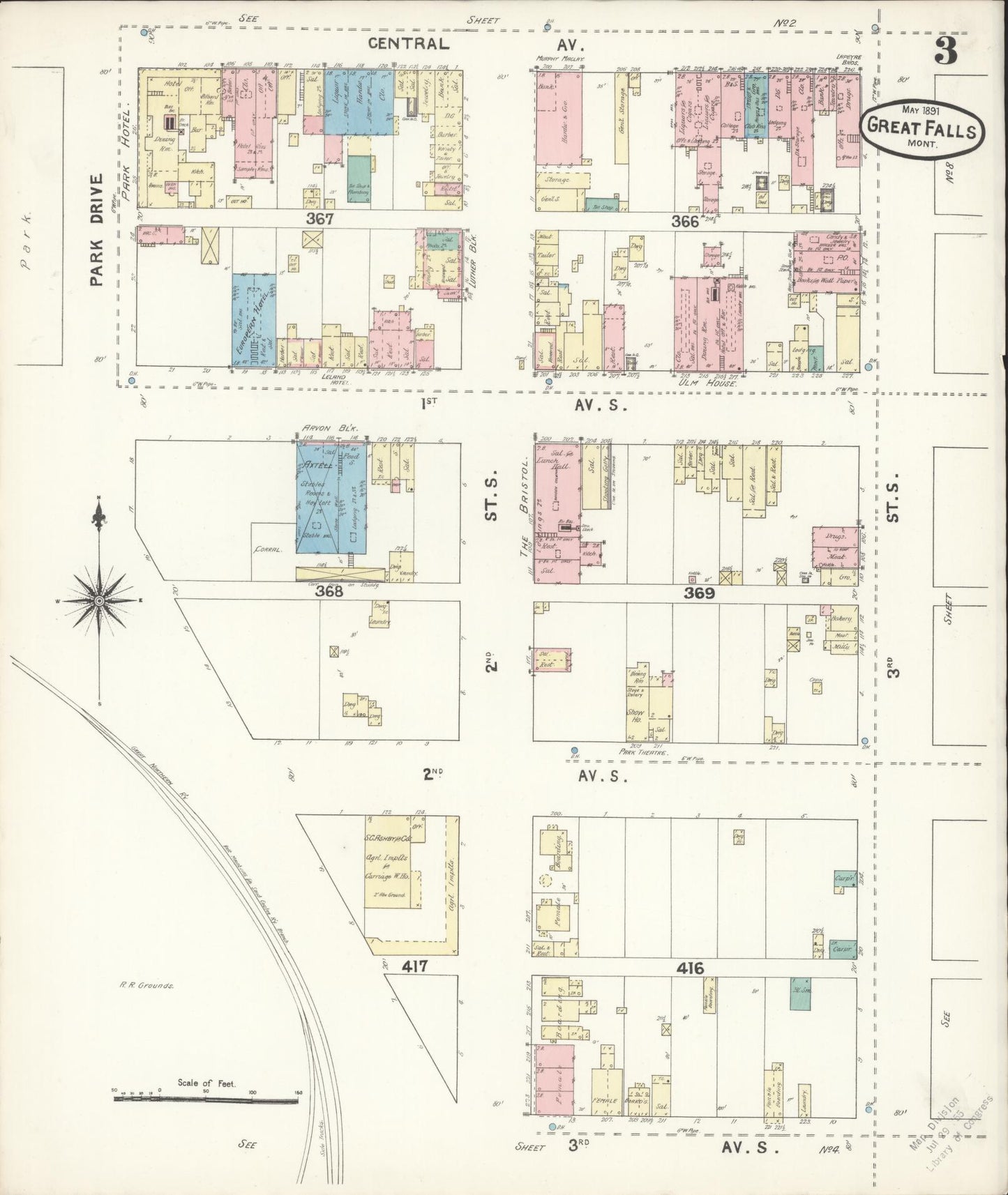 Sanborn Fire Insurance Map from Great Falls, Cascade County, Montana (1891), Sheet #0003 - Complete Map Set gallery image, historic Sanborn map, vintage wall art, Montana Montana