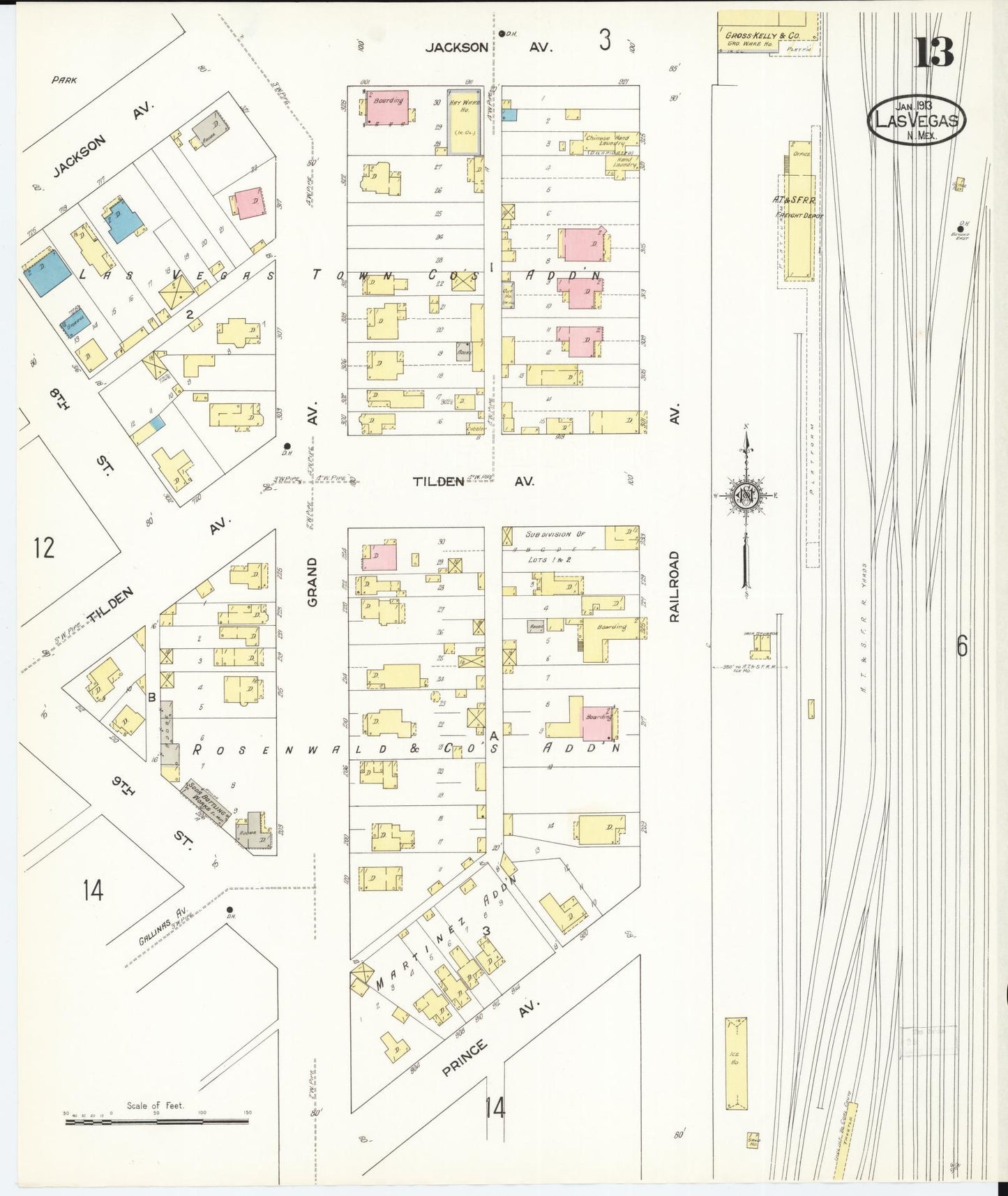 Sanborn Fire Insurance Map from Las Vegas, San Miguel County, New Mexico (1913), Sheet #0013 - Complete Map Set gallery image, historic Sanborn map, vintage wall art, New Mexico New Mexico