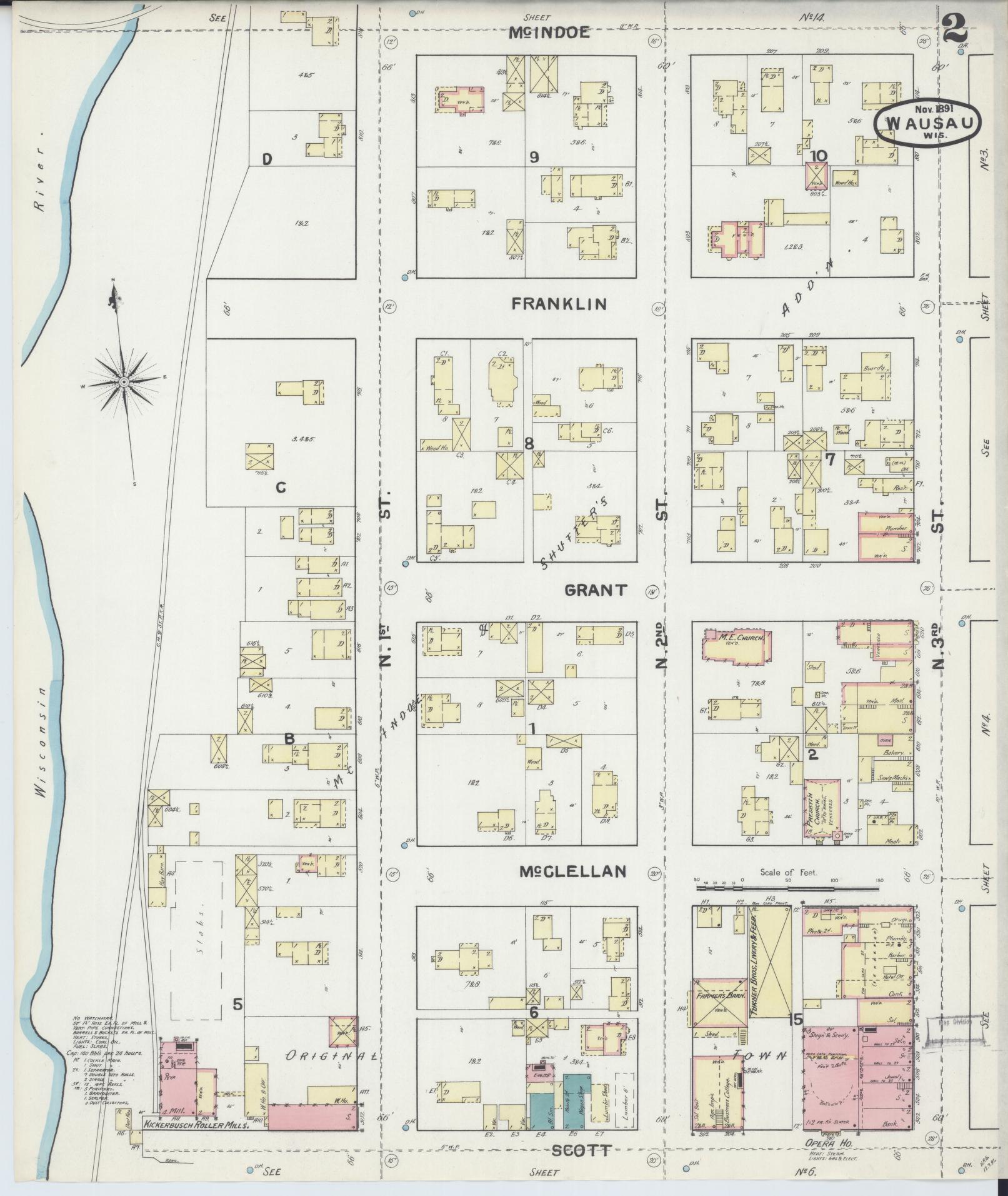 Sanborn Fire Insurance Map from Wausau, Marathon County, Wisconsin (1891), Sheet #0002 - Complete Map Set gallery image, historic Sanborn map, vintage wall art, Wisconsin Wisconsin