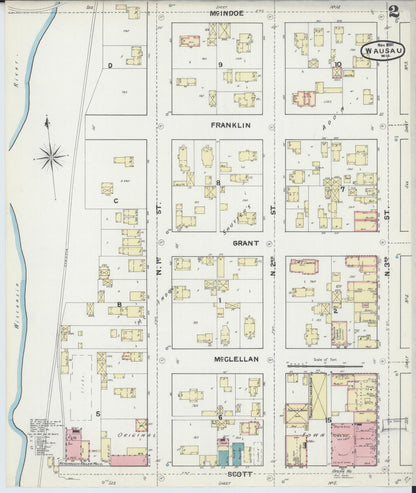 Sanborn Fire Insurance Map from Wausau, Marathon County, Wisconsin (1891), Sheet #0002 - Complete Map Set gallery image, historic Sanborn map, vintage wall art, Wisconsin Wisconsin