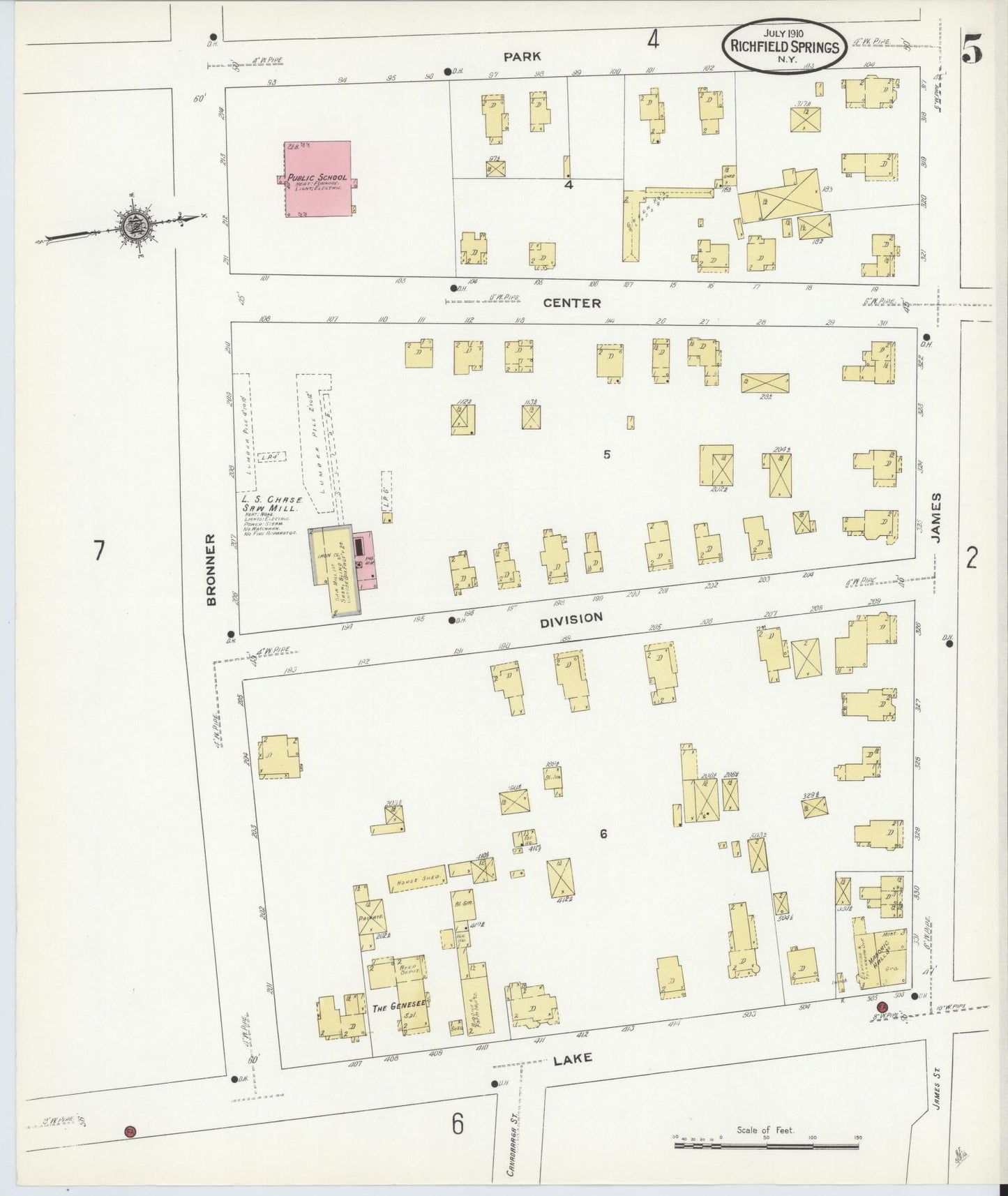 Sanborn Fire Insurance Map from Richfield Springs, Otsego County, New York (1910), Sheet #0005 - Complete Map Set gallery image, historic Sanborn map, vintage wall art, New York New York