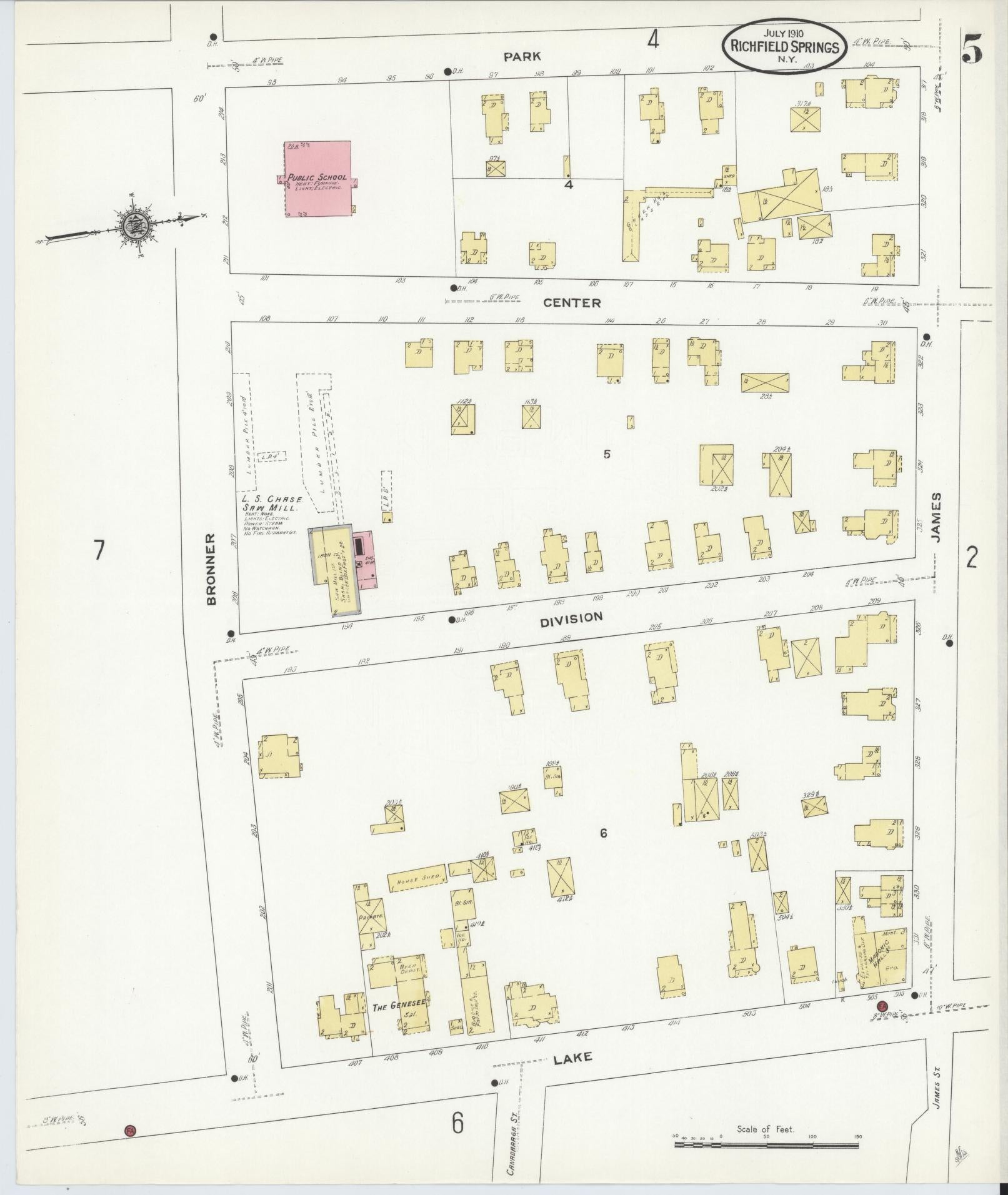 Sanborn Fire Insurance Map from Richfield Springs, Otsego County, New York (1910), Sheet #0005 - Complete Map Set gallery image, historic Sanborn map, vintage wall art, New York New York