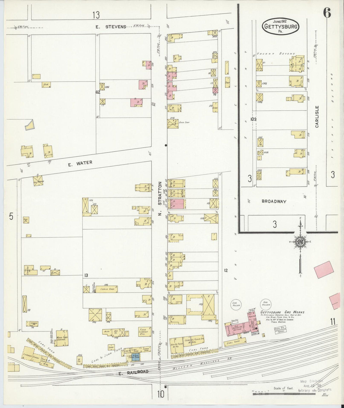 Sanborn Fire Insurance Map from Gettysburg, Adams County, Pennsylvania (1912), Sheet #0006 - Complete Map Set gallery image, historic Sanborn map, vintage wall art, Pennsylvania Pennsylvania
