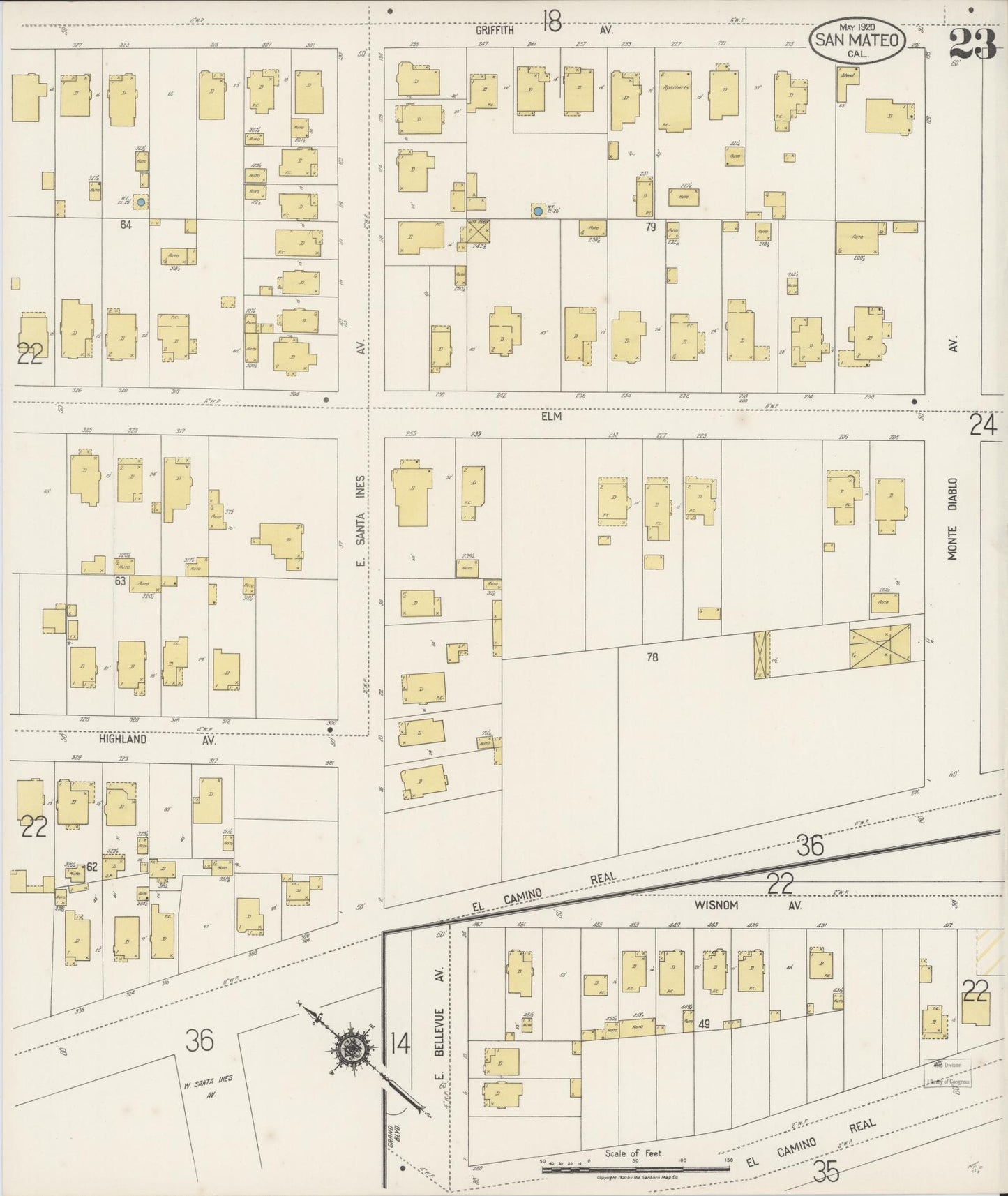 Sanborn Fire Insurance Map from San Mateo, San Mateo County, California (1920), Sheet #0023 - Complete Map Set gallery image, historic Sanborn map, vintage wall art, California California