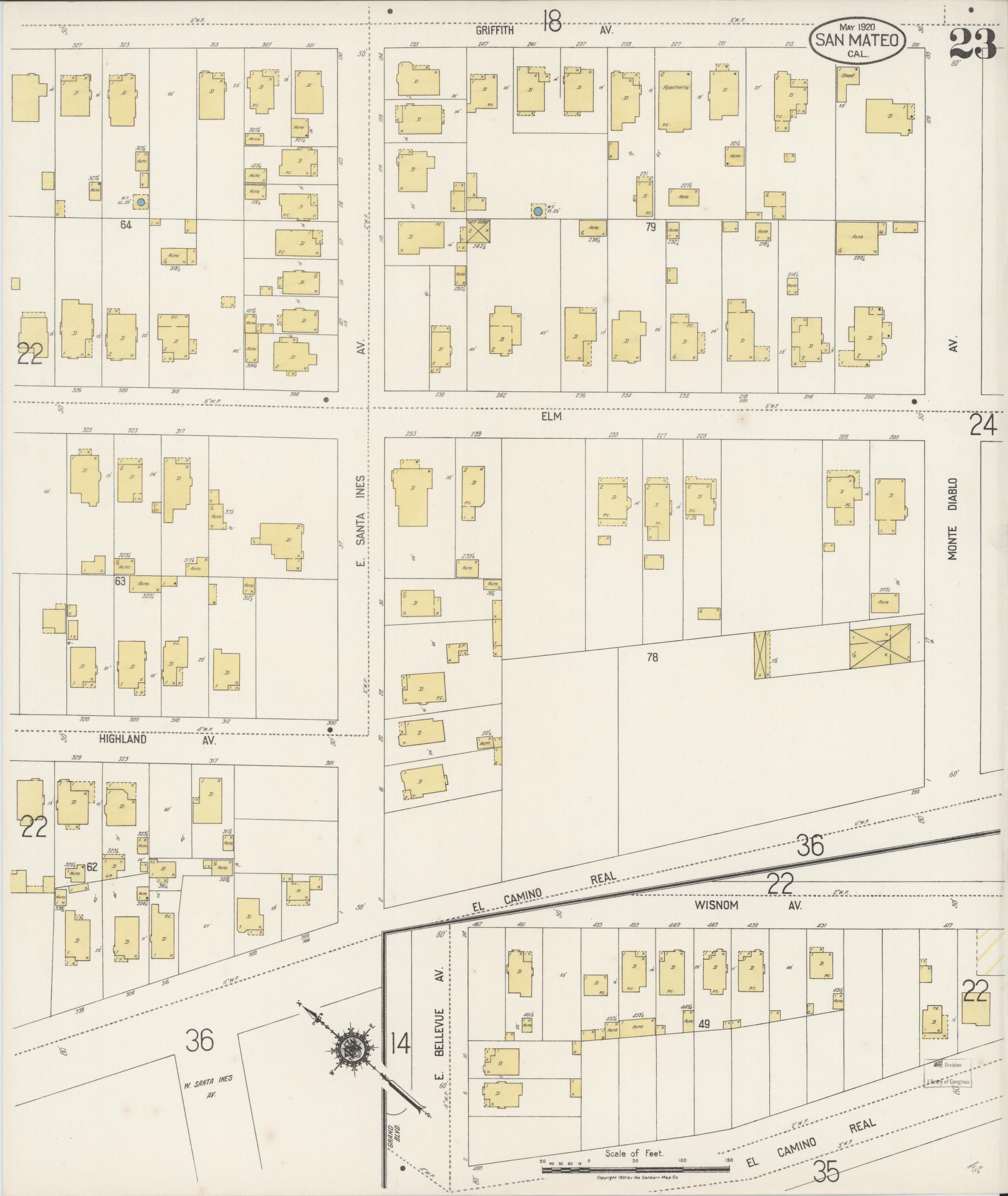 Sanborn Fire Insurance Map from San Mateo, San Mateo County, California (1920), Sheet #0023 - Complete Map Set gallery image, historic Sanborn map, vintage wall art, California California