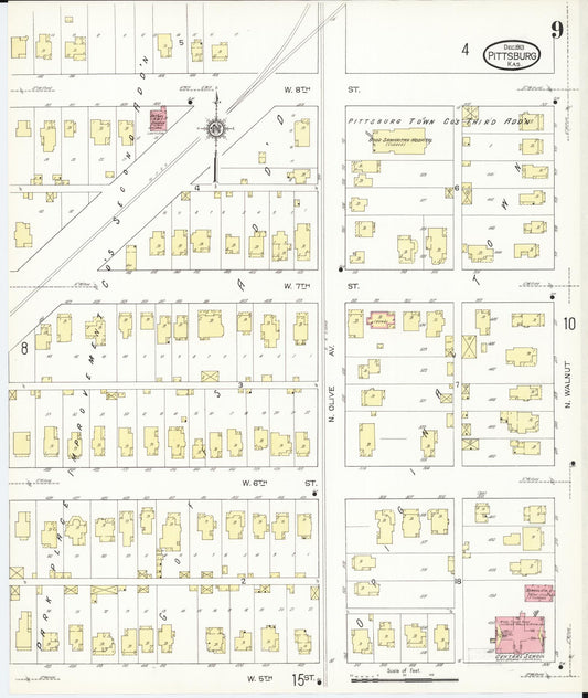 Sanborn Fire Insurance Map from Pittsburg, Crawford County, Kansas (1913), Sheet #0009 - Historic Sanborn Fire Insurance Map Print, vintage old map wall art, antique decor, genealogy gift, Kansas Kansas map