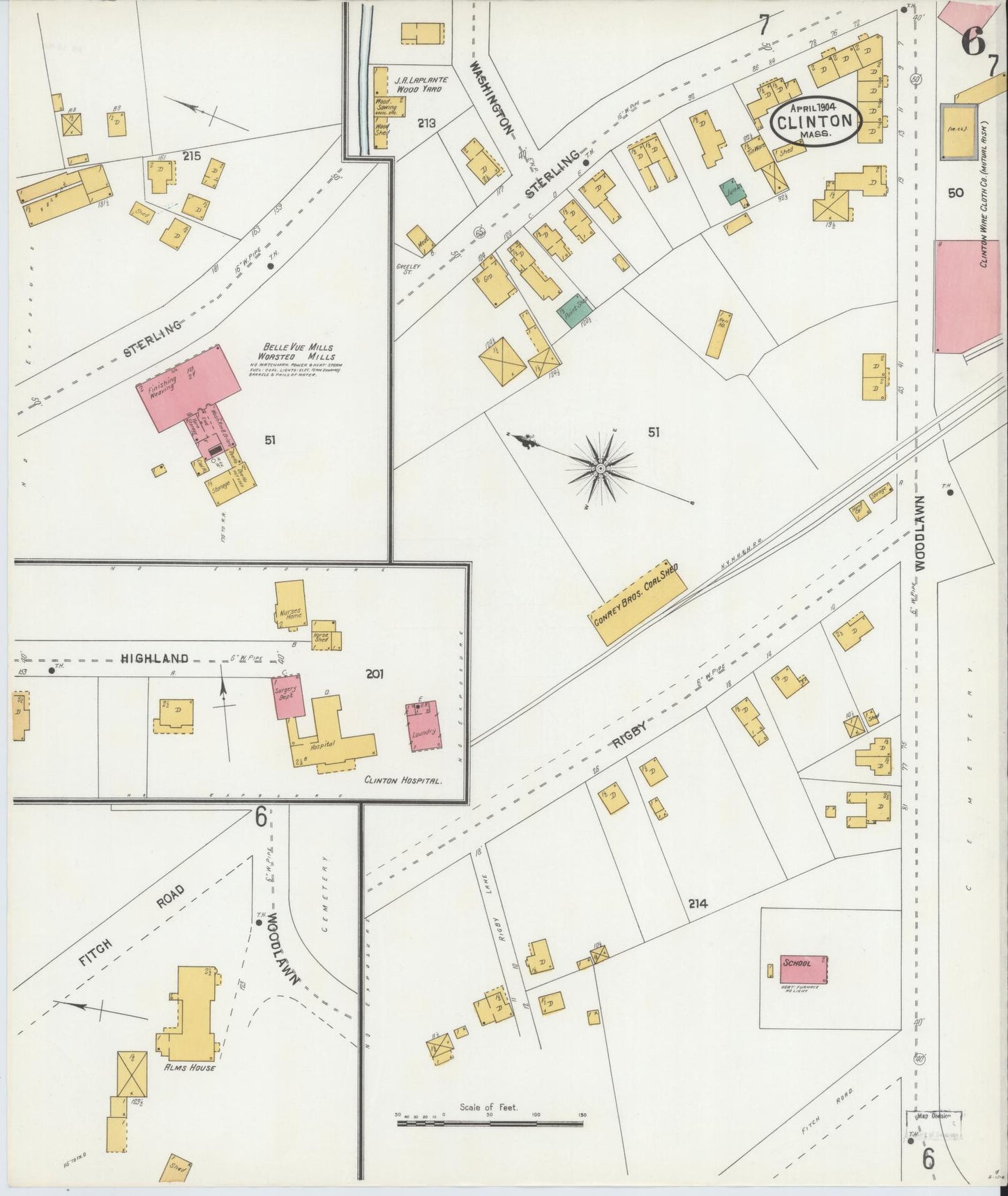Sanborn Fire Insurance Map from Clinton, Worcester County, Massachusetts (1904), Sheet #0006 - Complete Map Set gallery image, historic Sanborn map, vintage wall art, Massachusetts Massachusetts