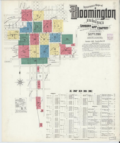 Sanborn Fire Insurance Map from Bloomington, Monroe County, Indiana (1907), Sheet #0001 - Complete Map Set gallery image, historic Sanborn map, vintage wall art, Indiana Indiana