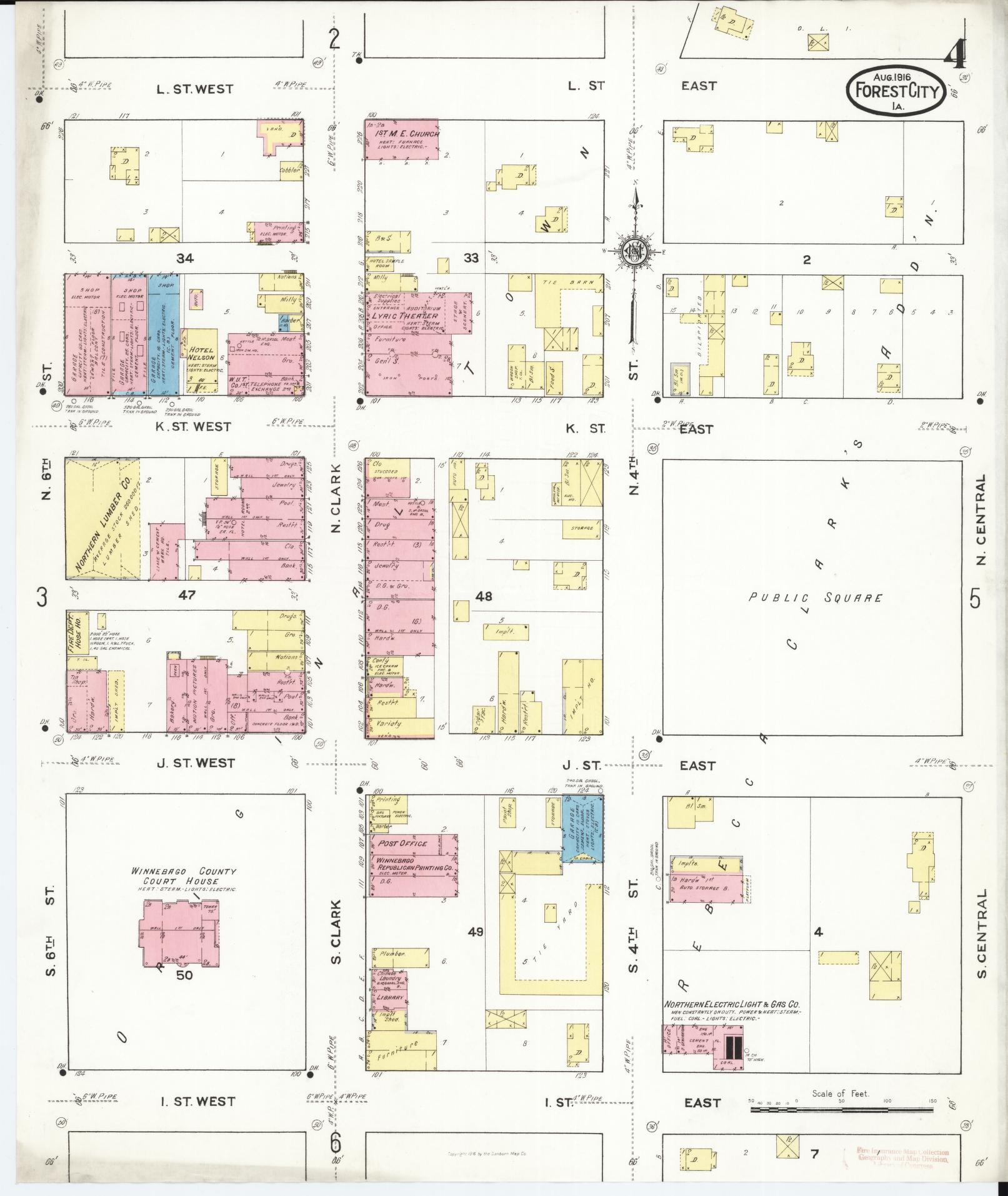 Sanborn Fire Insurance Map from Forest City, Winnebago County, Iowa (1916), Sheet #0004 - Historic Sanborn Fire Insurance Map Print, vintage old map wall art