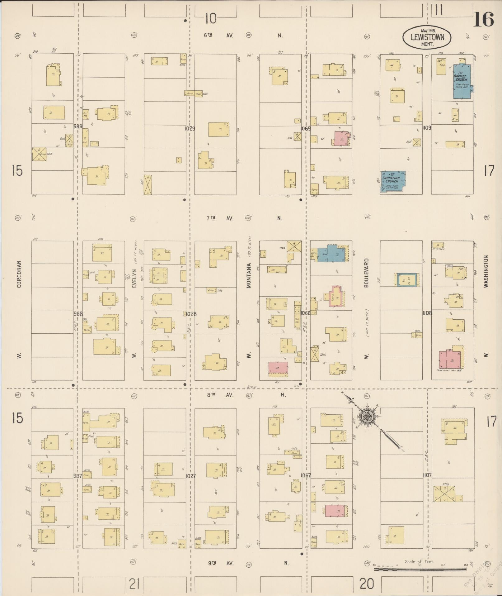 Sanborn Fire Insurance Map from Lewistown, Fergus County, Montana (1916), Sheet #0016 - Complete Map Set gallery image, historic Sanborn map, vintage wall art, Montana Montana