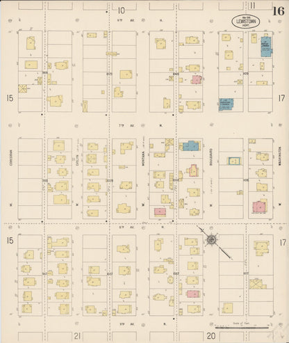 Sanborn Fire Insurance Map from Lewistown, Fergus County, Montana (1916), Sheet #0016 - Complete Map Set gallery image, historic Sanborn map, vintage wall art, Montana Montana