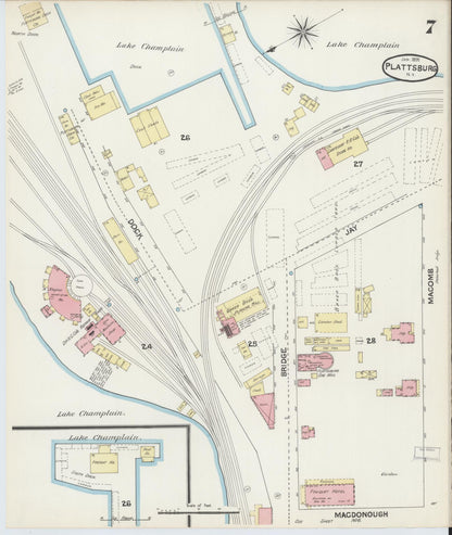 Sanborn Fire Insurance Map from Plattsburg, Clinton County, New York (1891), Sheet #0007 - Complete Map Set gallery image, historic Sanborn map, vintage wall art, New York New York
