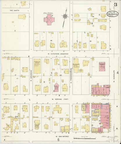 Sanborn Fire Insurance Map from San Marcos, Hays County, Texas (1912), Sheet #0003 - Historic Sanborn Fire Insurance Map Print, vintage old map wall art, antique decor, genealogy gift, Texas Texas map
