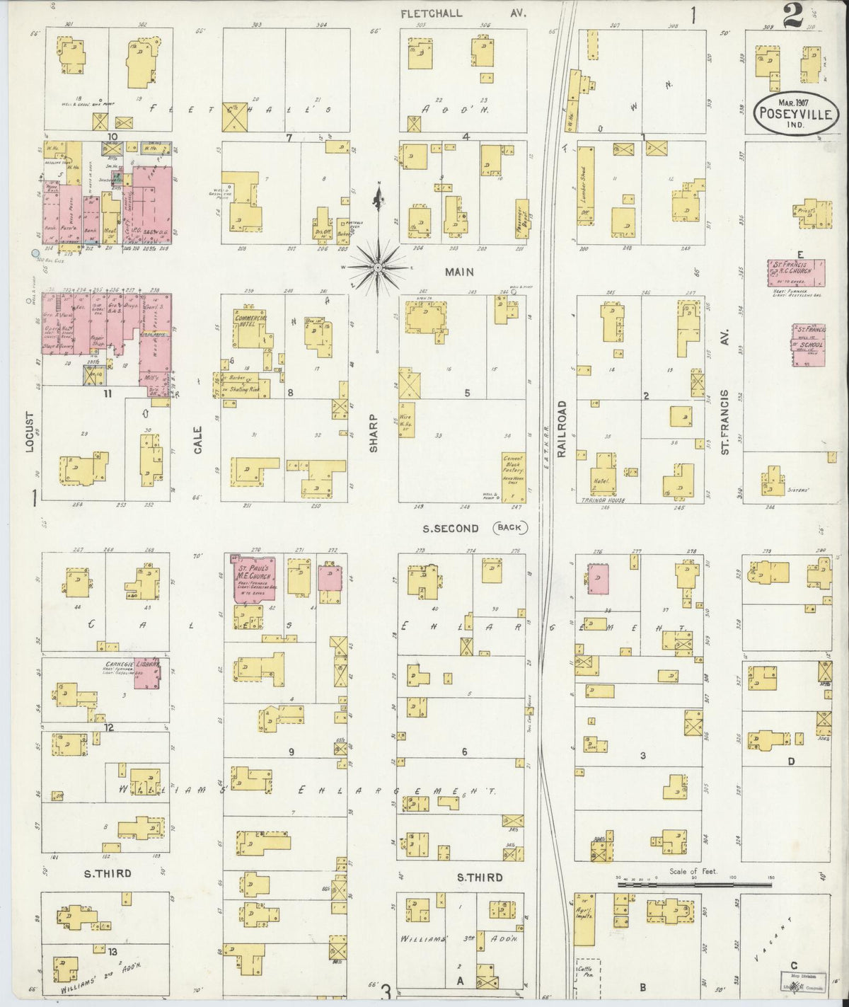 Sanborn Fire Insurance Map from Poseyville, Posey County, Indiana (1907), Sheet #0002 - Historic Sanborn Fire Insurance Map Print, vintage old map wall art, antique decor, genealogy gift, Indiana Indiana map