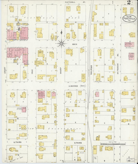 Sanborn Fire Insurance Map from Poseyville, Posey County, Indiana (1907), Sheet #0002 - Historic Sanborn Fire Insurance Map Print, vintage old map wall art, antique decor, genealogy gift, Indiana Indiana map