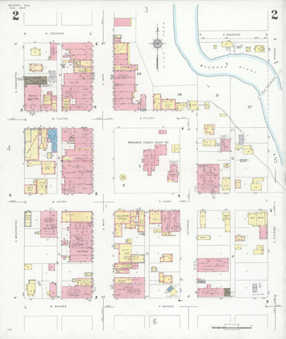 Sanborn Fire Insurance Map from Waupaca, Waupaca County, Wisconsin (1934), Sheet #0002 - Complete Map Set gallery image, historic Sanborn map, vintage wall art, Wisconsin Wisconsin