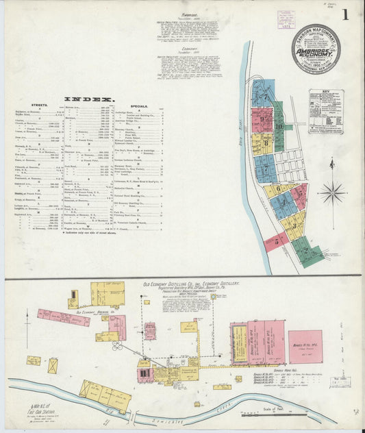 Sanborn Fire Insurance Map from Ambridge, Beaver County, Pennsylvania (1905), Sheet #0001 - Historic Sanborn Fire Insurance Map Print, vintage old map wall art, antique decor, genealogy gift, Pennsylvania Pennsylvania map