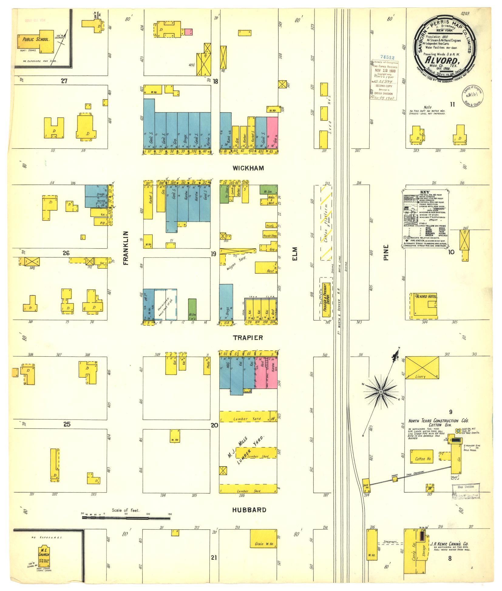 Sanborn Fire Insurance Map from Alvord, Wise County, Texas (1900), Sheet #0001 - Historic Sanborn Fire Insurance Map Print, vintage old map wall art, antique decor, genealogy gift, Texas Texas map