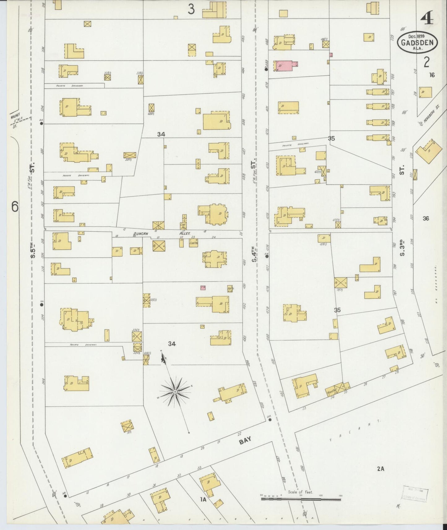 Sanborn Fire Insurance Map from Gadsden, Etowah County, Alabama (1899), Sheet #0004 - Complete Map Set gallery image, historic Sanborn map, vintage wall art, Alabama Alabama