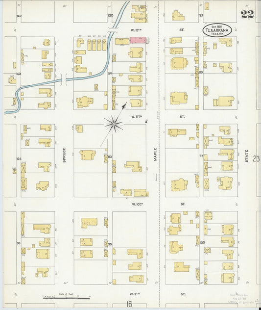Sanborn Fire Insurance Map from Texarkana, Bowie County, Texas (1905), Sheet #0022 - Historic Sanborn Fire Insurance Map Print, vintage old map wall art, antique decor, genealogy gift, Texas Texas map
