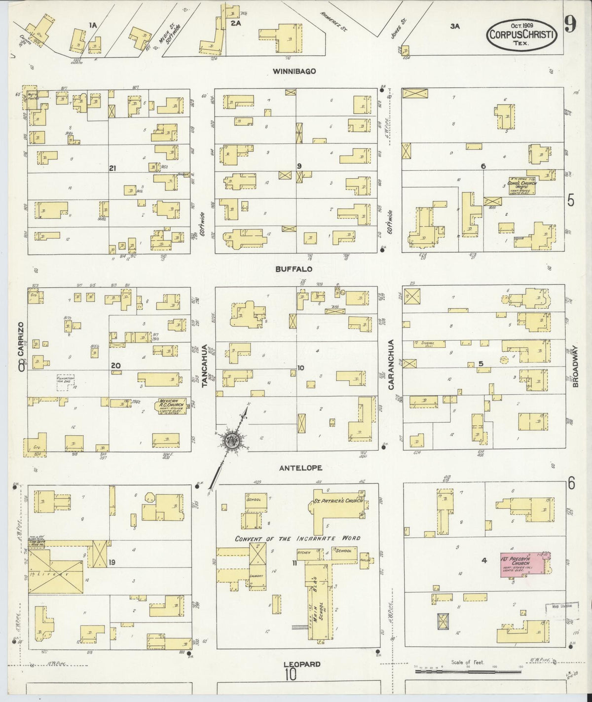 Sanborn Fire Insurance Map from Corpus Christi, Nueces County, Texas (1909), Sheet #0009 - Complete Map Set gallery image, historic Sanborn map, vintage wall art, Texas Texas