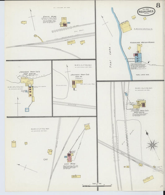 Sanborn Fire Insurance Map from Negaunee, Marquette County, Michigan (1892), Sheet #0008 - Historic Sanborn Fire Insurance Map Print, vintage old map wall art, antique decor, genealogy gift, Michigan Michigan map