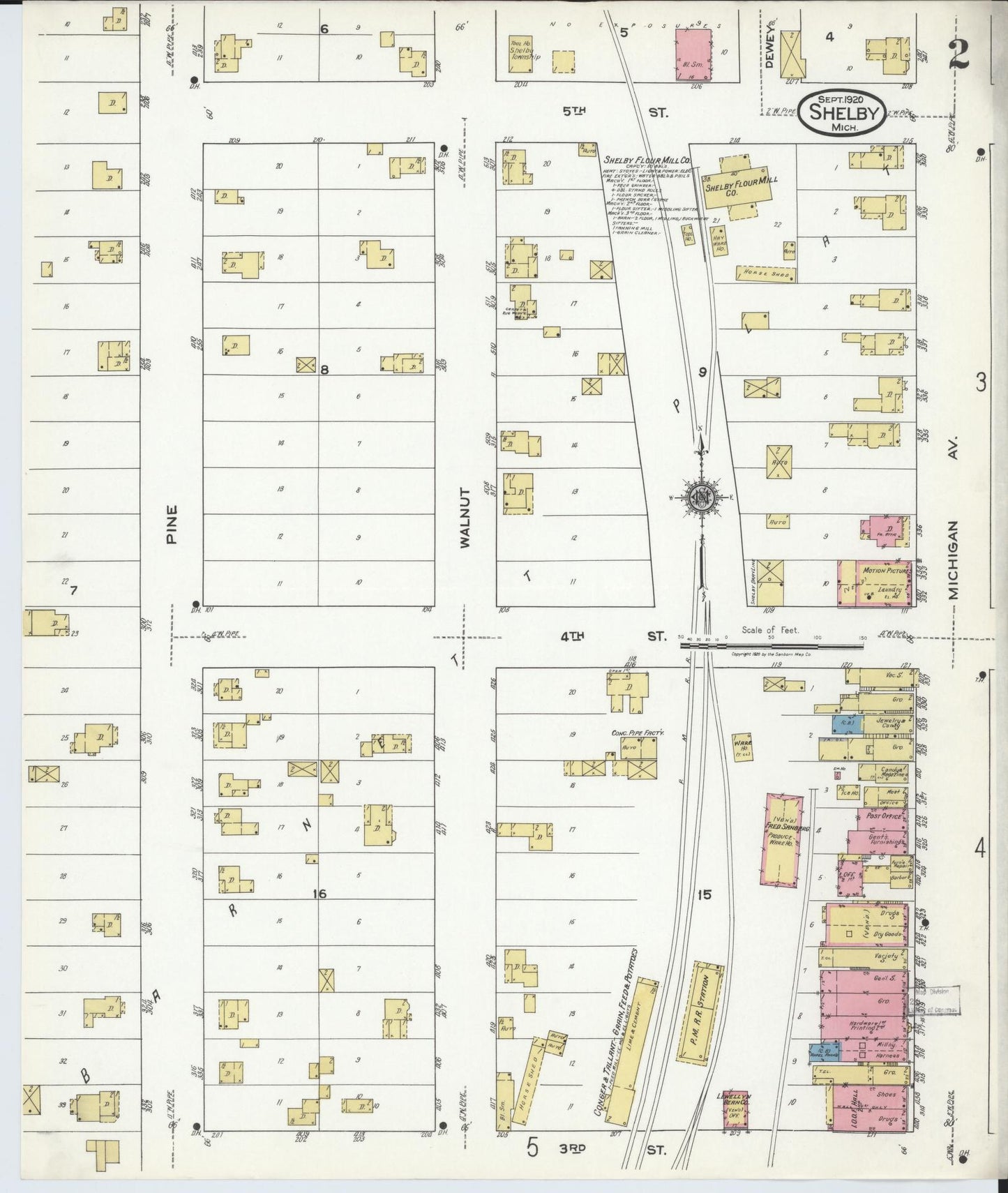 Sanborn Fire Insurance Map from Shelby, Oceana County, Michigan (1920), Sheet #0002 - Historic Sanborn Fire Insurance Map Print, vintage old map wall art, antique decor, genealogy gift, Michigan Michigan map