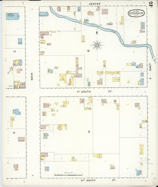 Sanborn Fire Insurance Map from Ephraim, Sanpete County, Utah (1892), Sheet #0002 - Historic Sanborn Fire Insurance Map Print, vintage old map wall art, antique decor, genealogy gift, Utah Utah map