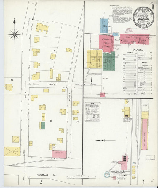 Sanborn Fire Insurance Map from Marion, Marion County, South Carolina (1909), Sheet #0001 - Historic Sanborn Fire Insurance Map Print, vintage old map wall art, antique decor, genealogy gift, South Carolina South Carolina map