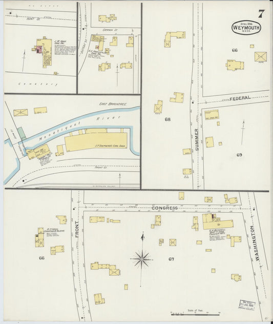 Sanborn Fire Insurance Map from Weymouth, Norfolk County, Massachusetts (1894), Sheet #0007 - Historic Sanborn Fire Insurance Map Print, vintage old map wall art, antique decor, genealogy gift, Massachusetts Massachusetts map
