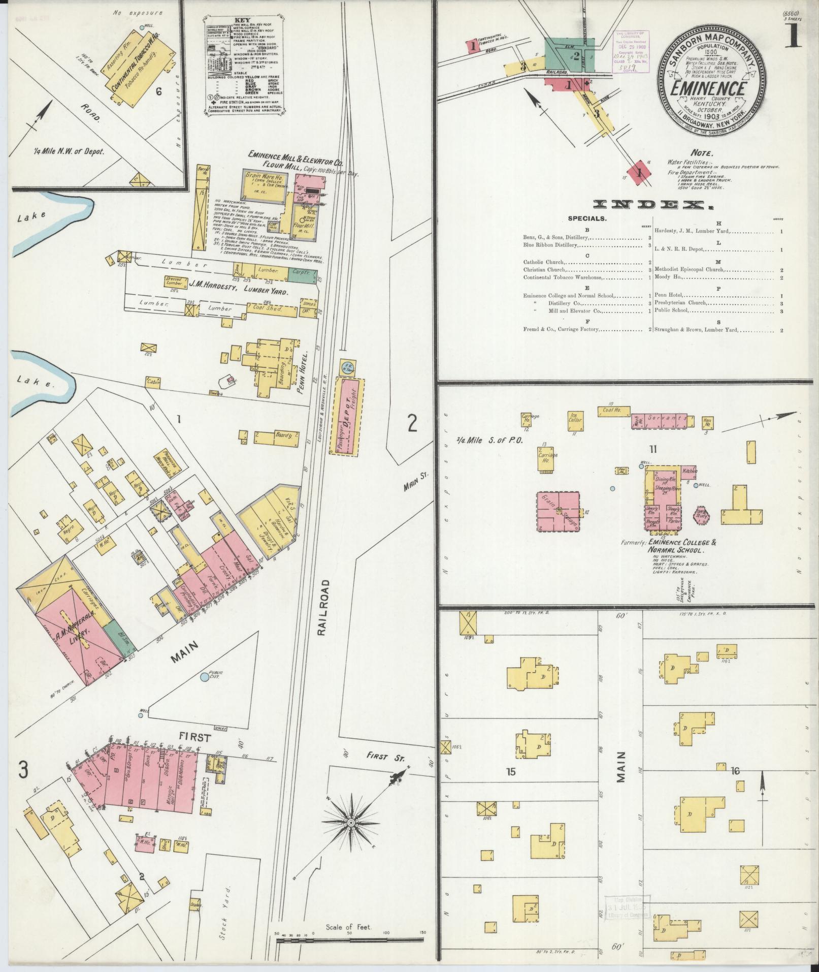 Sanborn Fire Insurance Map from Eminence, Henry County, Kentucky. (1903) – Historic Sanborn Fire Insurance Map Print