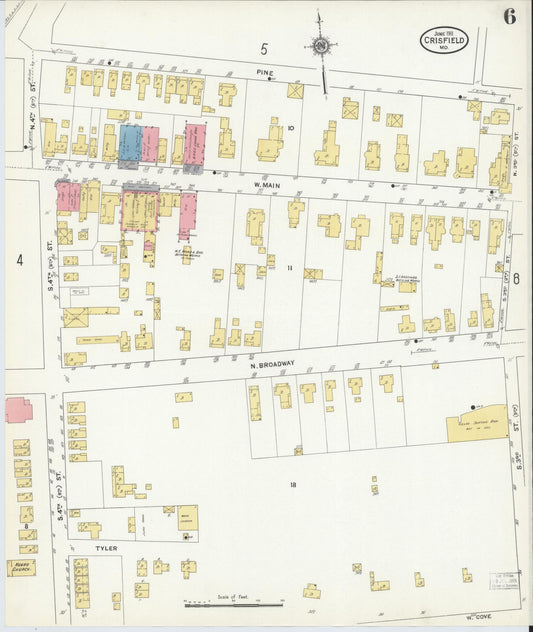 Sanborn Fire Insurance Map from Crisfield, Somerset County, Maryland (1911), Sheet #0006 - Historic Sanborn Fire Insurance Map Print, vintage old map wall art, antique decor, genealogy gift, Maryland Maryland map