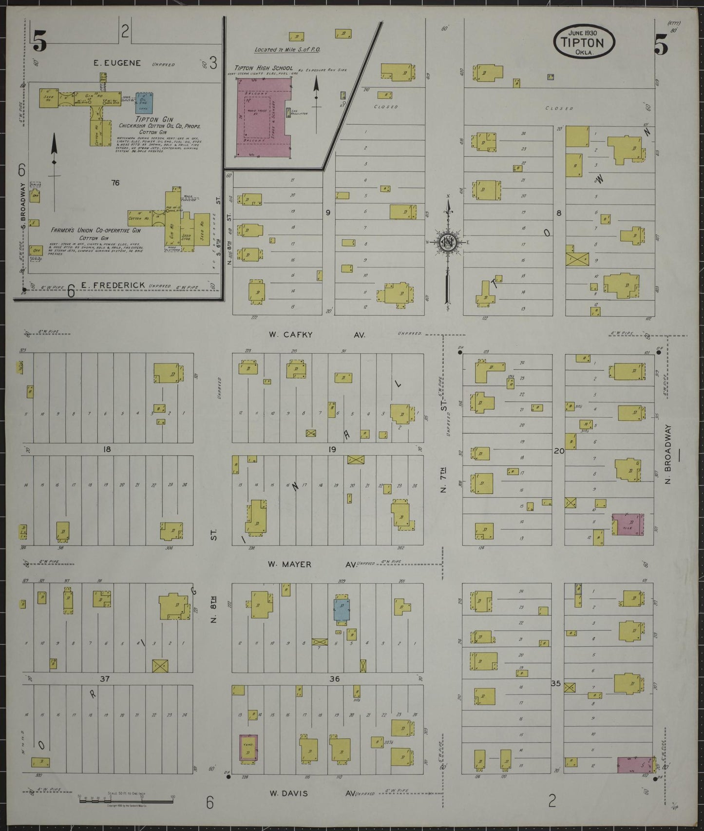 Sanborn Fire Insurance Map from Tipton, Tillman County, Oklahoma (1930), Sheet #0005 - Historic Sanborn Fire Insurance Map Print, vintage old map wall art, antique decor, genealogy gift, Oklahoma Oklahoma map