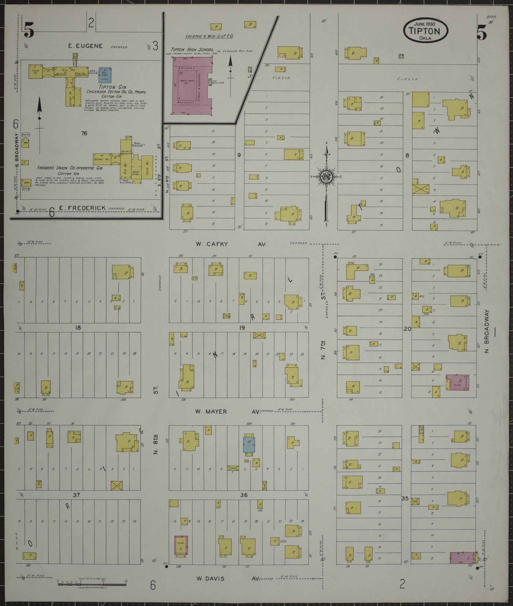 Sanborn Fire Insurance Map from Tipton, Tillman County, Oklahoma (1930), Sheet #0005 - Historic Sanborn Fire Insurance Map Print, vintage old map wall art, antique decor, genealogy gift, Oklahoma Oklahoma map